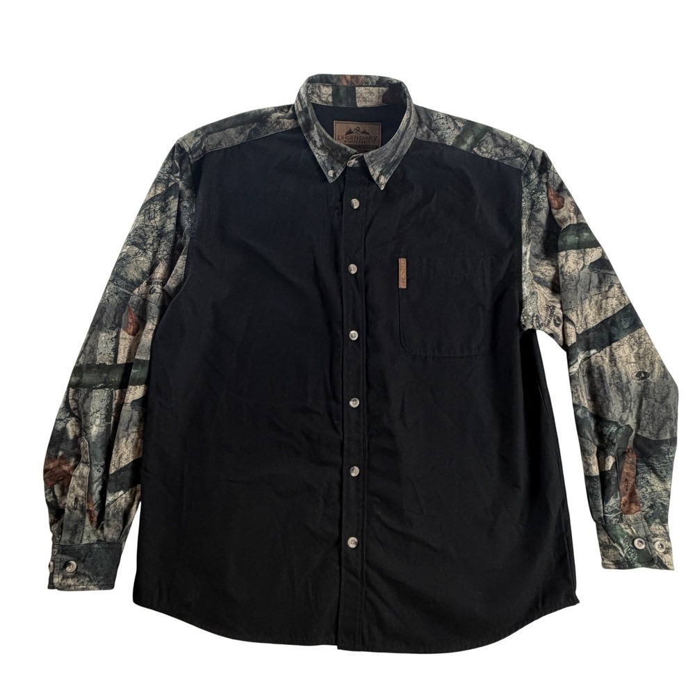 Legendary Whitetails Mens Large Black Mossy Oak Treestand Camo Hunting Shirt
